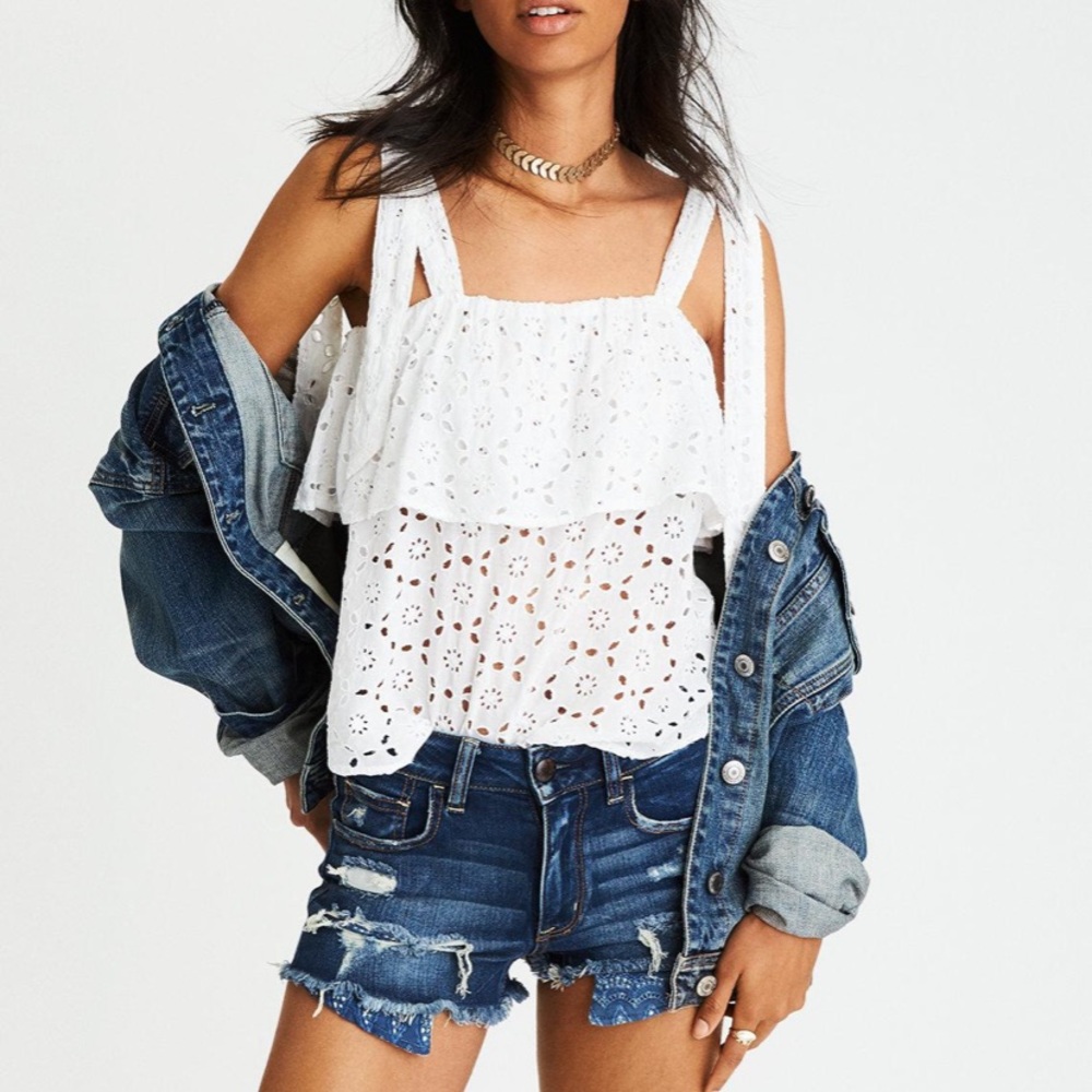 American Eagle eyelet bow tie tank